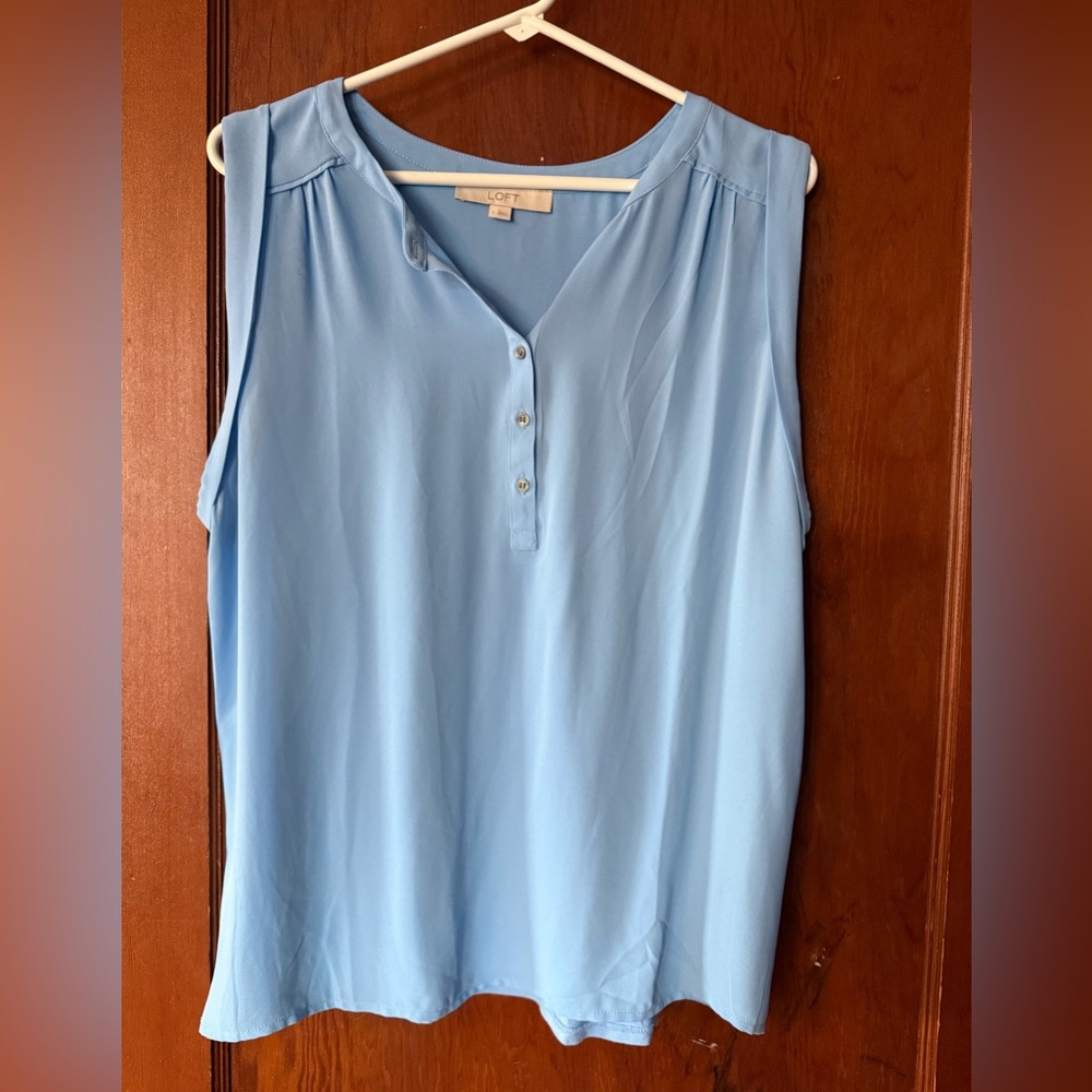 LOFT Light Blue Button-Front Blouse